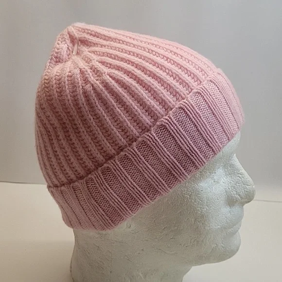 NWT C by Bloomingdale's Cashmere Ribbed Beanie Powder Pink One Size - Picture 5 of 12